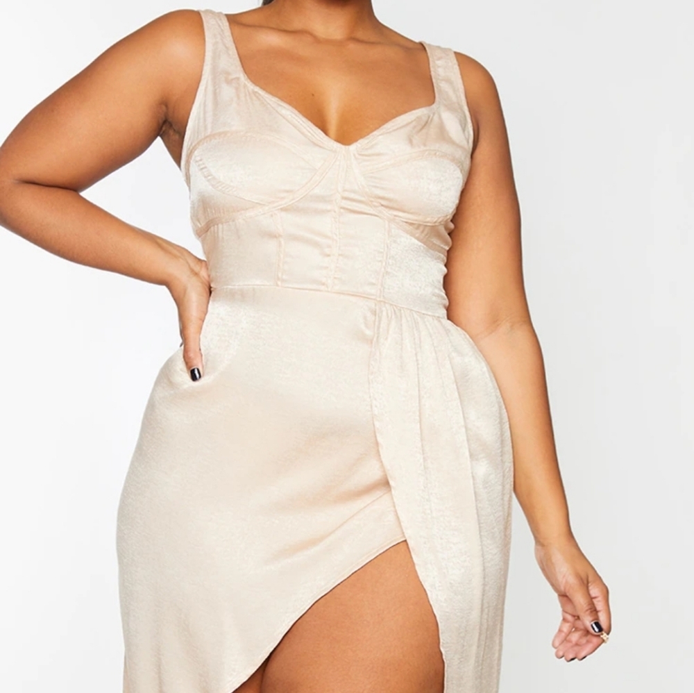 Champagne Corset Detail Wrap Dress